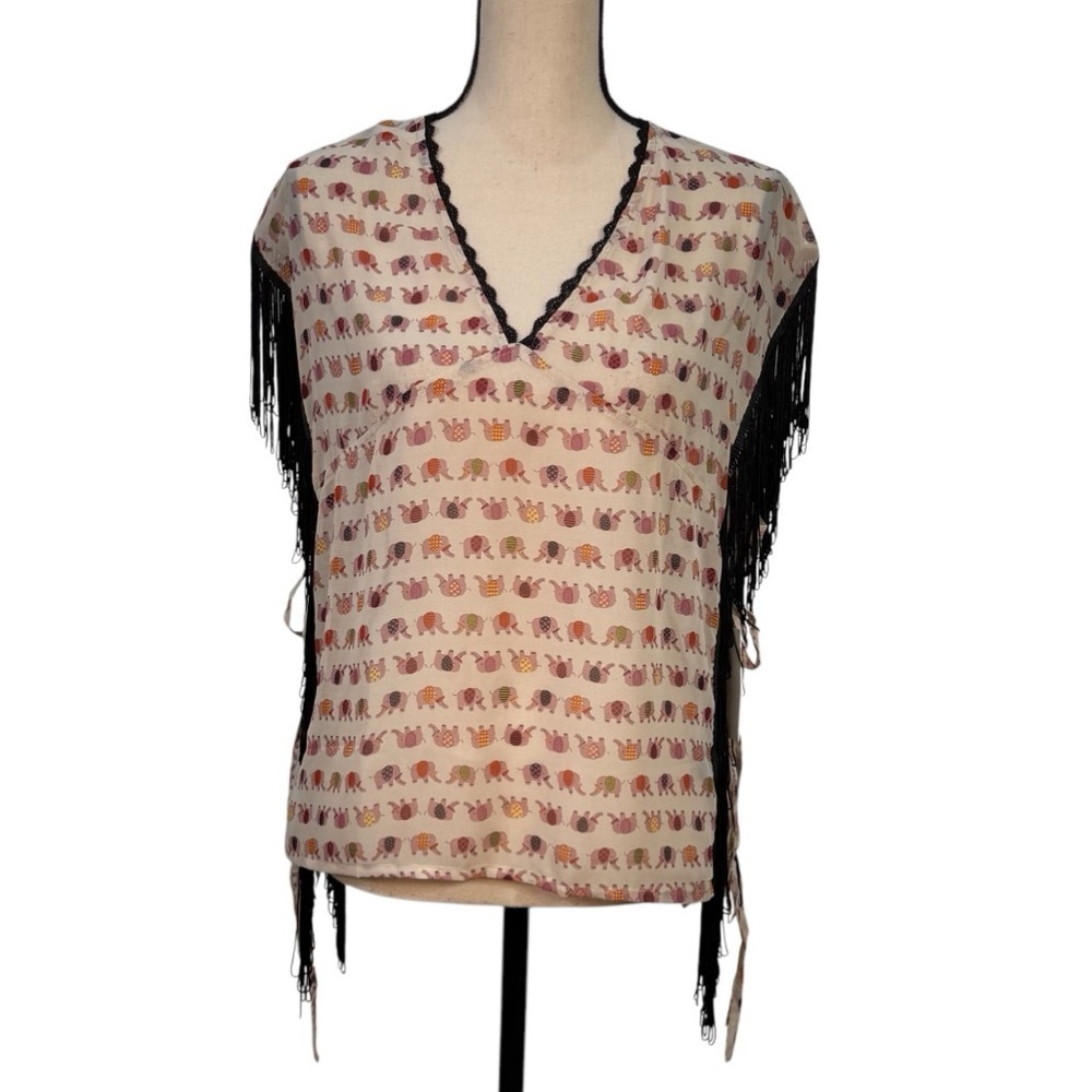 Fringe Elephant Print Top from SKIES ARE BLUE Size Large women’s NWT